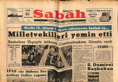 Sabah Gazetesi 23 Ekim 1965 - TPAO Yüz Binlerce Lira Usülsüz Tediye Yapmış GZ74800 - 1