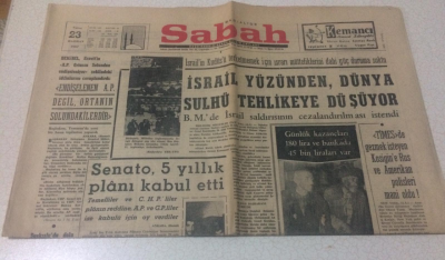 Sabah Gazetesi 23 Haziran 1967 - İsrail Yüzünden Dünya Sulhü Tehlikeye Düşüyor - GZ15412 - 2
