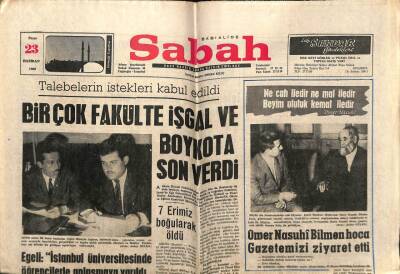 Sabah Gazetesi 23 Haziran 1968 - Bir Çok Fakülte İşgal Ve Boykota Son Verdi GZ64248 - 1