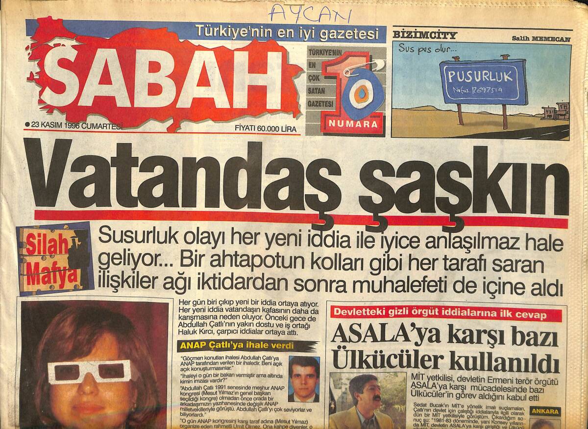 Sabah Gazetesi 23 Kasım 1996 - ASALA'ya Karşı Bazı Ülkücüler Kullanıldı - İbo Show Rekorla Başladı GZ155415 - 1