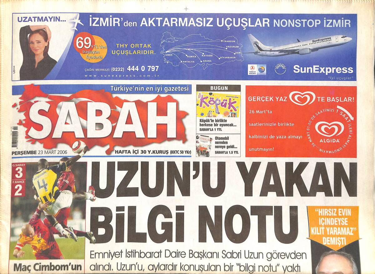 Sabah Gazetesi 23 Mart 2006 - Maç Cimbom'un Tur Fenerbahçe'nin - Pink Floyd Haziran'da İstanbul'da - Kurtlar Vadisi Levent GZ137910 - 1