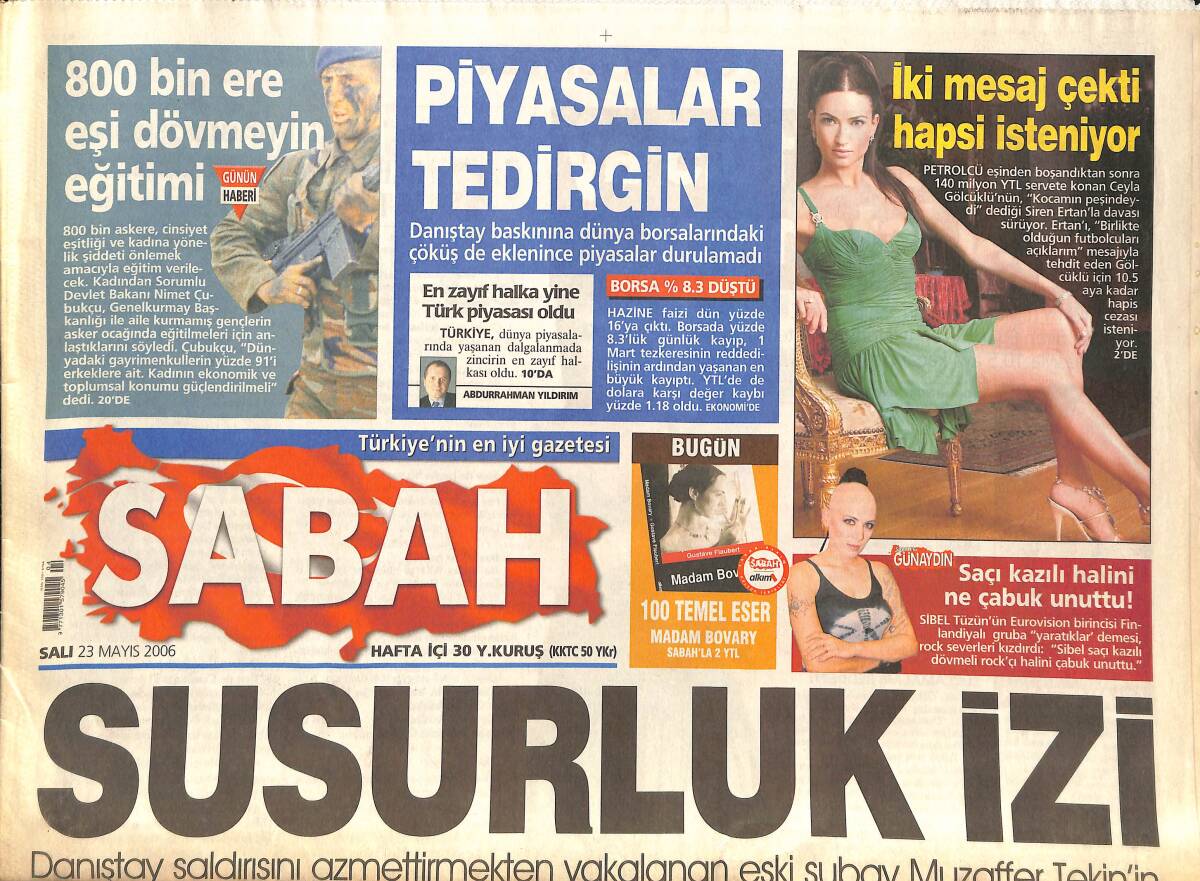 Sabah Gazetesi 23 Mayıs 2006 - 800 Bin Ere Eşi Dövmeyin Eğitimi - Ceyla Gölcüklü İki Mesaj Çekti Hapsi İstendi GZ137918 - 1