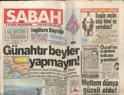 Sabah Gazetesi 23 Ocak 1989 - Alaattin ÇakıcıKısa Zamanda Teslim Olacağım GZ61455 - 2