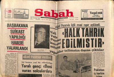 Sabah Gazetesi 23 Şubat 1969 - Kızıl Pazarla İlgili Resmi Rapor Halk Tahrik Edilmiştir GZ63946 - 1