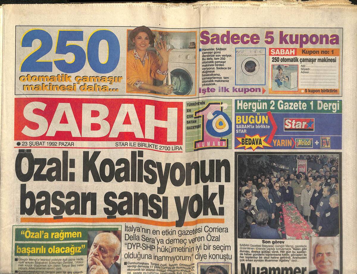 Sabah Gazetesi 23 Şubat 1992 - Cim Bom Artık Acımasız - Bahar Öztan'ın Bodrum'da Kendi Arsası Üzerine Yaptırdığı Otelin Tamamı 1.5 Milyar Lira GZ153292 - 1