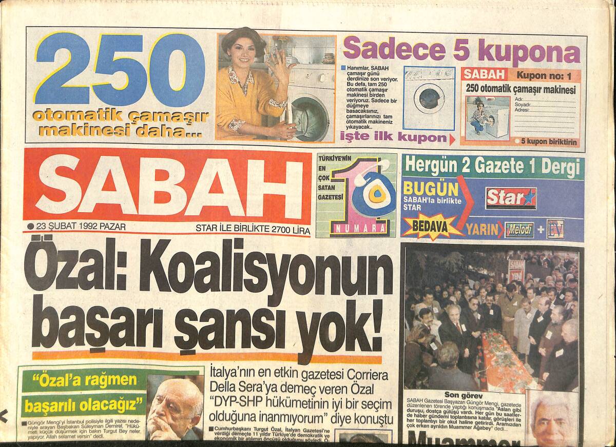 Sabah Gazetesi 23 Şubat 1992 - Cim Bom Artık Acımasız - Mao'nun Torunları GZ3791 - 1