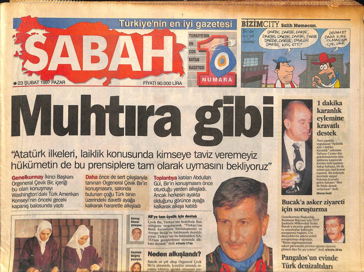Sabah Gazetesi 23 Şubat 1997 - Benazir Butto İfade Verdi - Bucak'a Asker Ziyareti İçin Soruşturma GZ155545 - 1
