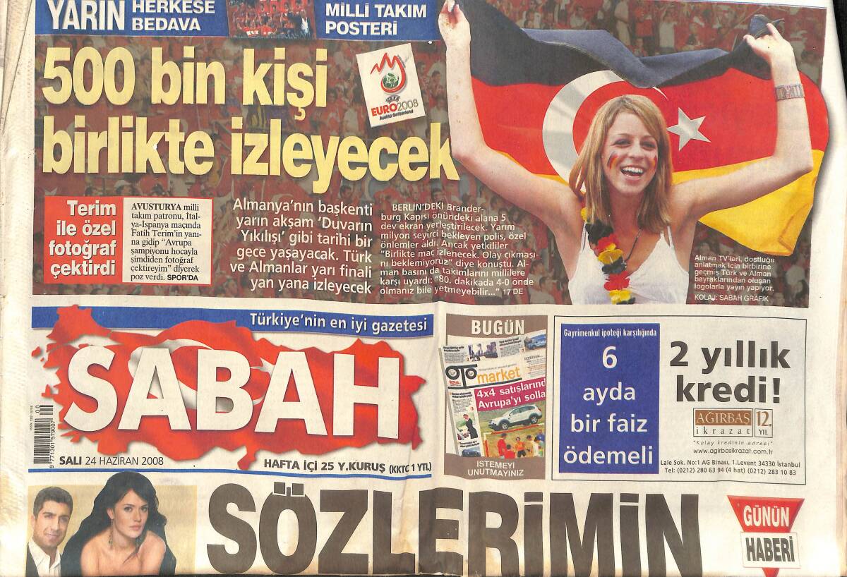 Sabah Gazetesi 24 Haziran 2008 - Özcan Deniz'le Yerli Monica'nın Aşkı - Fenerbahçe Yarı Finalde GZ136646 - 1