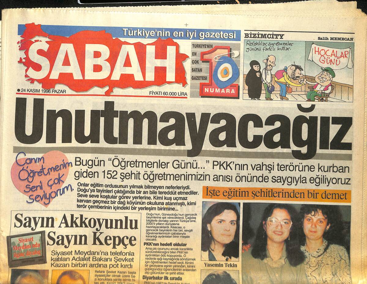 Sabah Gazetesi 24 Kasım 1996 - Hastanelere Çiller Baskını - THY Uçağı Sis Yüzünden Geri Döndü GZ155416 - 1