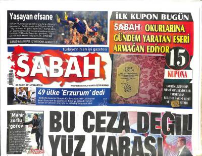 Sabah Gazetesi 24 Kasım 2014 - Bu Ceza Değil Yüz Karası GZ107311 - 1