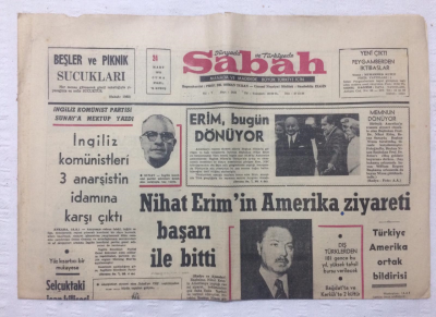 Sabah Gazetesi 24 Mart 1972 - Nihat Erimin Amerika Ziyareti Başarı İle Bitti - GZ17394 - 1