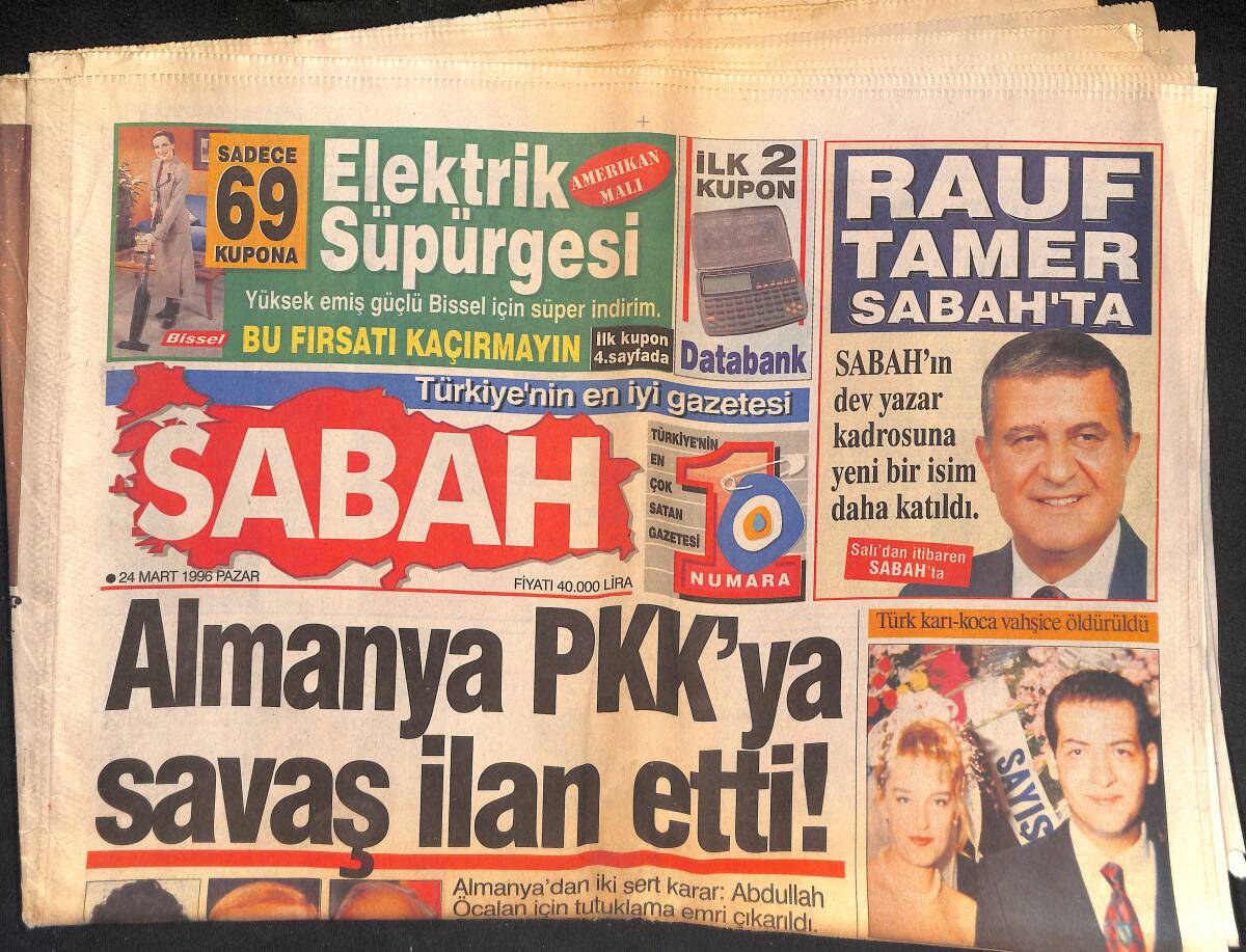 Sabah Gazetesi 24 Mart 1996 - Almanya PKK'ya Savaş İlan Etti ! Sabancı Suikastinde Önemli Bir Gelişme GZ132953 - 1