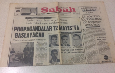 Sabah Gazetesi 24 Nisan 1968 - Propagandalar 12 Mayısta Başlayacak - GZ15448 - 2