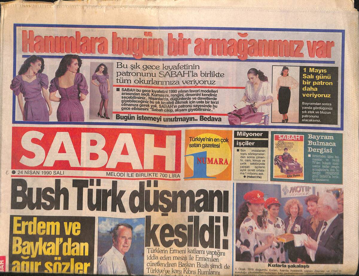Sabah Gazetesi 24 Nisan 1990 - Liz'den Sonra Jill İçin de Gün Sayılıyor - Bush Türk Düşmanı Kesildi ! GZ157899 - 1