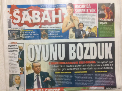 Sabah Gazetesi 24 Şubat 2015 - Cumhurbaşkanı Erdoğan,Oyunu Bozduk GZ27905 - 1