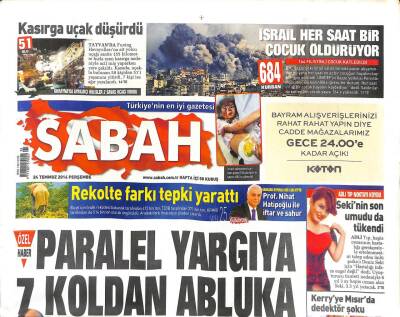 Sabah Gazetesi 24 Temmuz 2014 - Paralel Yargıya 7 Koldan Abluka GZ104658 - 1