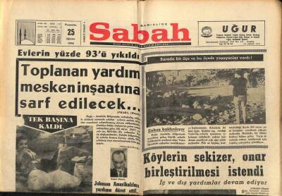 Sabah Gazetesi 25 Ağustos 1966 - Johnson Amerikalıları Yardıma Davet Etti GZ80686 - 1