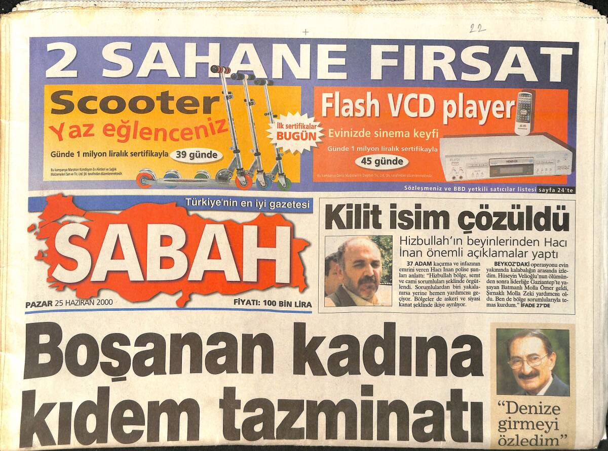 Sabah Gazetesi 25 Haziran 2000 - Terim'e Çalım - İbrahim Kutluay Ve Sevgilisi Demet Artık Atinalı Oldu GZ2054 - 1