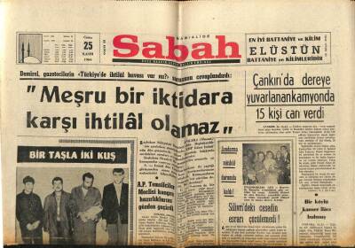 Sabah Gazetesi 25 Kasım 1966 - Çankırıda Dereye Yuvarlanan Kamyonda 15 Kişi Can Verdi GZ80683 - 1