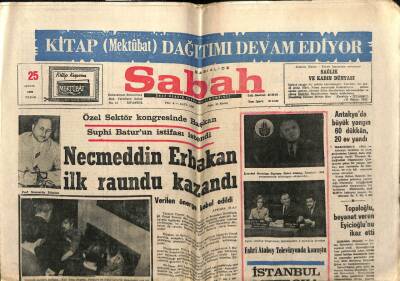Sabah Gazetesi 25 Mayıs 1969 - Necmeddin Erbakan İlk Raundu Kazandı GZ64109 - 2
