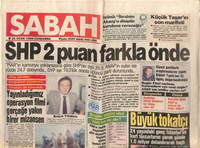 Sabah Gazetesi 25 Ocak 1989 - SHP 2 Puan Farkla Önde GZ62885 - 1