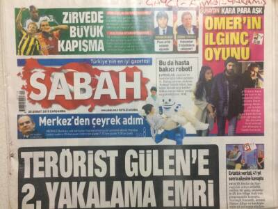Sabah Gazetesi 25 Şubat 2015 - Terörist Gülene İkinci Yakalama Emri GZ29528 - 1