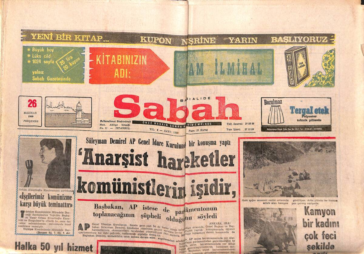 Sabah Gazetesi 26 Haziran 1969 - Tarihi Galata Köprüsünün Dubası Dün Sabah Yenilendi GZ149729 - 1