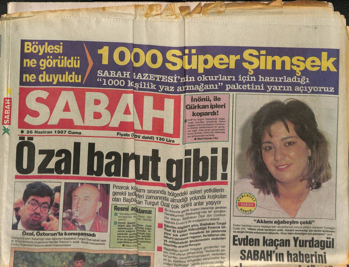 Sabah Gazetesi 26 Haziran 1987 - Irak, Kerkük'te Çok Ağır Kayıplara Uğradı - Bodrum'u İngilizler İşgal Etti GZ153264 - 1