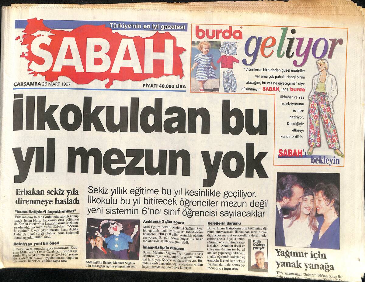 Sabah Gazetesi 26 Mart 1997 - Ajda Pekkan'a Yine Estetik Ameliyatı - Refah'ın Gazete Düşmanlığı Artıyor GZ155540 - 1