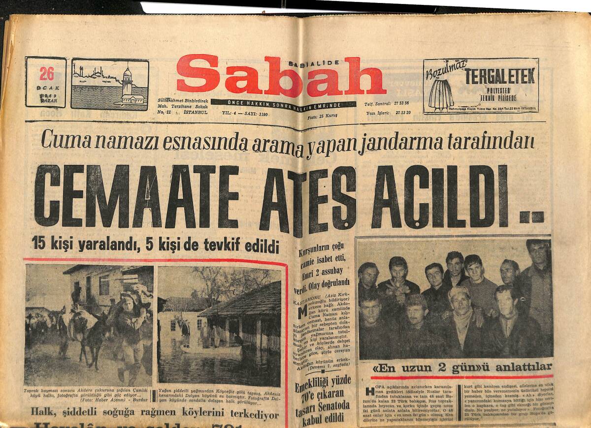 Sabah Gazetesi 26 Ocak 1969 - Sultanahmet Cezaevi Sakinleri Yeni Ve Modern Yerlerine Taşınıyor - Prag'da Durum Çok Gergin GZ149888 - 1