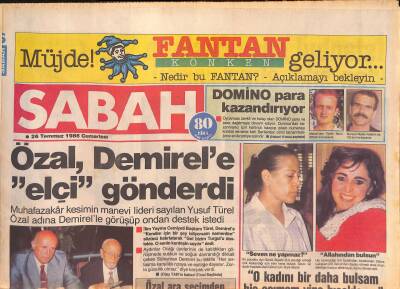 Sabah Gazetesi 26 Temmuz 1986 - Küçük Emrah Annesi Yaşında Kadınla Yaşıyor - Özal , Demirele Elçi Gönderdi GZ127112 - 1