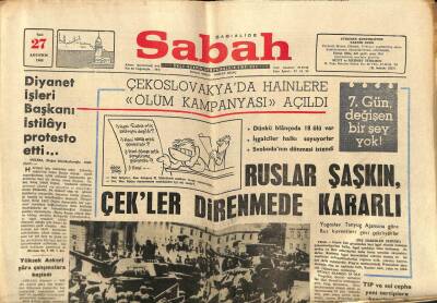 Sabah Gazetesi 27 Ağustos 1968 - Çekoslovakyanın İşgali NATOyu Kuvvetlendirdi GZ74761 - 1