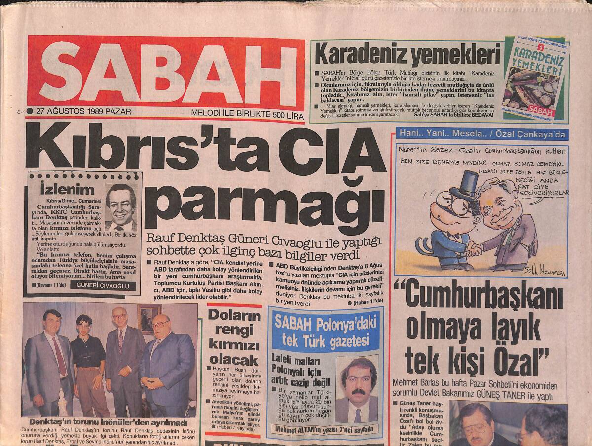 Sabah Gazetesi 27 Ağustos 1989 - Beyoğlu'ndaki Kitap Sergisi Ateşe Verildi - Kıbrıs'ta CIA Parmağı GZ157931 - 1