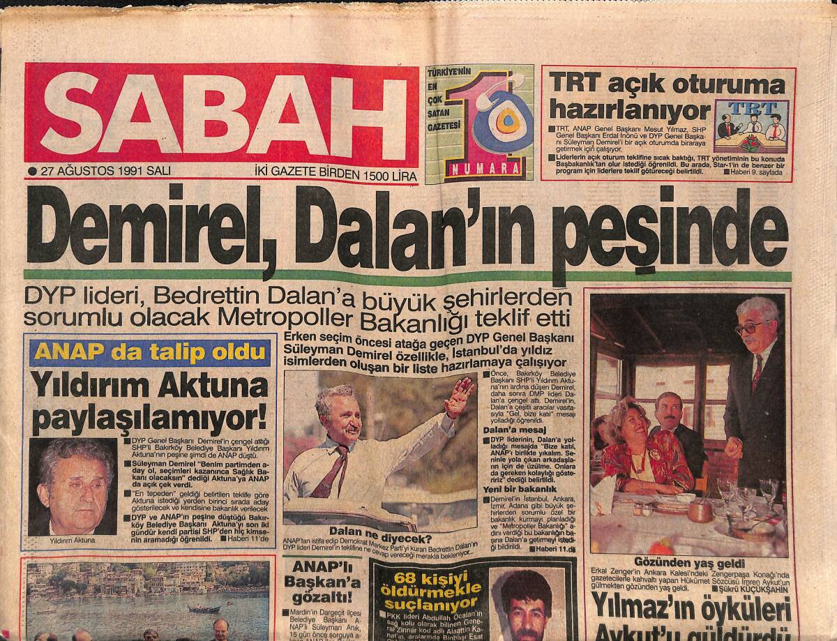 Sabah Gazetesi 27 Ağustos 1991 - İstinye Kurtuldu - Batı Trakya'da Garip Oyunlar Oynanıyor GZ150145 - 1
