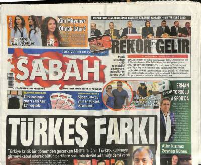 Sabah Gazetesi 27 Ağustos 2015 - Kandil Çöktü - MilliAtlet Gulilyev 200 Metre Finalinde - Türkeş Farkı GZ123316 - 1