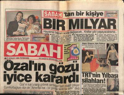Sabah Gazetesi 27 Aralık 1990 - Süper Çingene Ajda Pekkan GZ83166 - 1