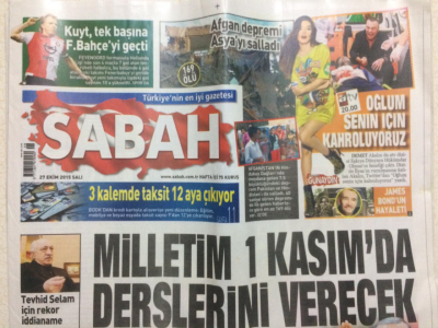 Sabah Gazetesi 27 Ekim 2015 - Erdoğan Milletim 1 Kasımda Derslerini Verecek GZ27846 - 1