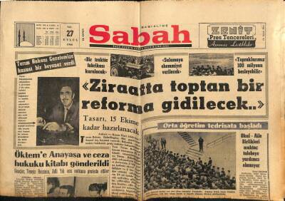 Sabah Gazetesi 27 Eylül 1966 - Ökteme Anayasa ve Ceza Hukuku Kitabı Gönderildi GZ80103 - 1