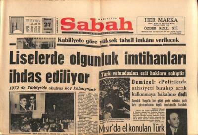 Sabah Gazetesi 27 Haziran 1966 - Liselerde Olgunluk İmtihanları İhdas Ediliyor GZ82050 - 1