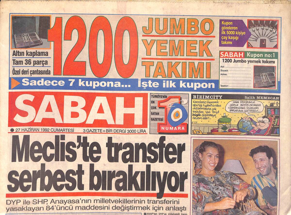 Sabah Gazetesi 27 Haziran 1992 - Avşar Kızının En İddialı Filmi - Michael Jackson'ın Münih Konseri GZ2930 - 1