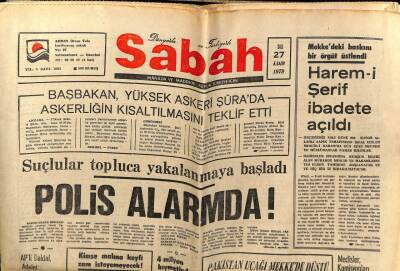Sabah Gazetesi 27 Kasım 1979 - Başbakan Yüksek Askeri Şurada Askerliğin Kısaltılmasını Teklif Etti GZ64577 - 2