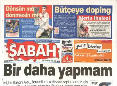 Sabah Gazetesi 27 Kasım 2002 - ATV Liderliği Kaptırmıyor - ABye Niyet Mektubu GZ127992 - 1
