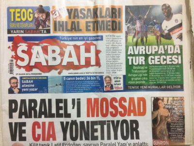 Sabah Gazetesi 27 Kasım 2014 - Paraleli Mossad Ve Cıa Yönetiyor GZ27596 - 1
