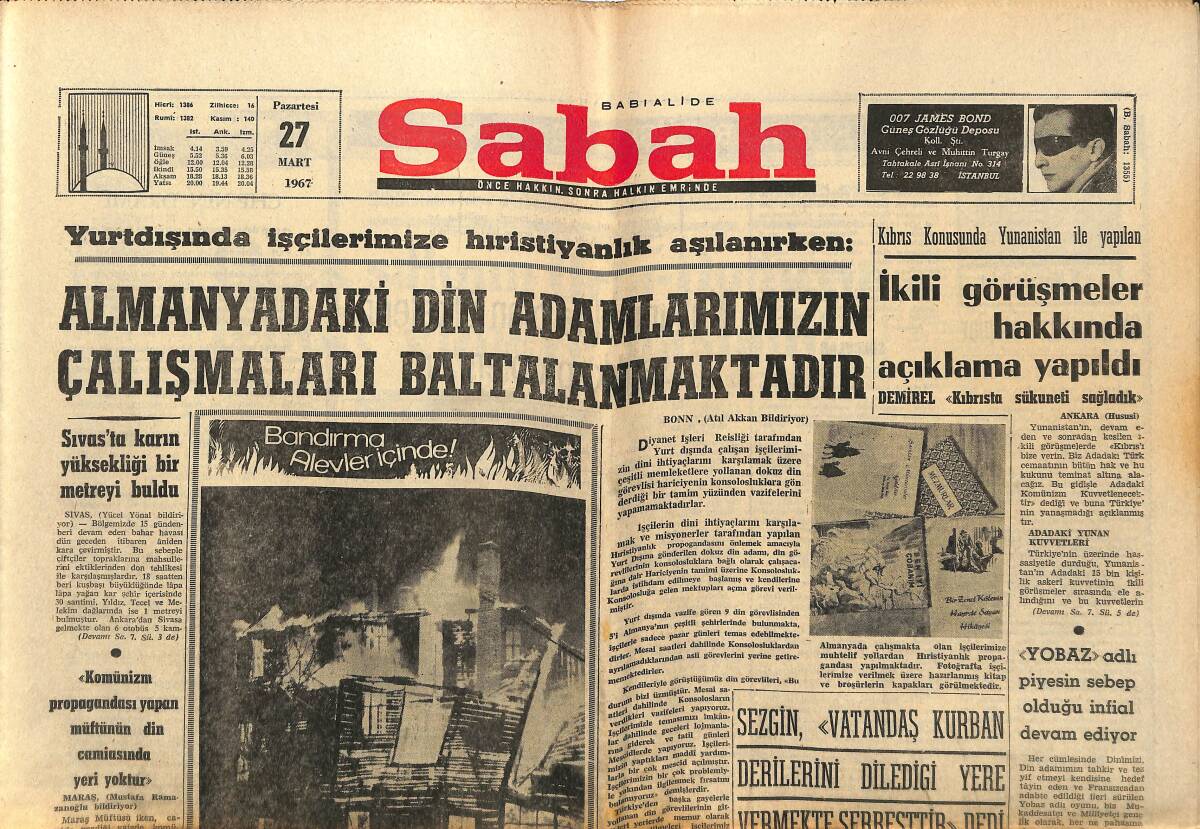 Sabah Gazetesi 27 Mart 1967 - Necip Fazıl'ın Erzurum'da Verdiği Konferans Büyük Alaka Gördü GZ151988 - 1