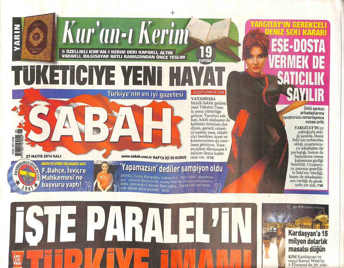 Sabah Gazetesi 27 Mayıs 2014 - Tüketiciye Yeni Hayat- Kardaşyana 15 Milyon Dolarlık Masalsı Düğün - İsrailli Komutanlara Yakalama Kararı GZ135528 - 1