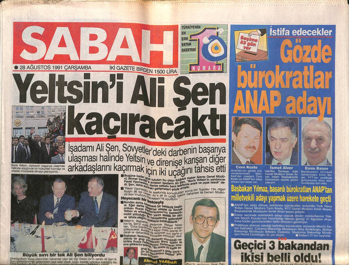 Sabah Gazetesi 28 Ağustos 1991 - Gorbi Sert Çıktı : Birlik Bozulursa İstifa Ederim - Yunanistan Hem Suçlu Hem Güçlü GZ150141 - 1