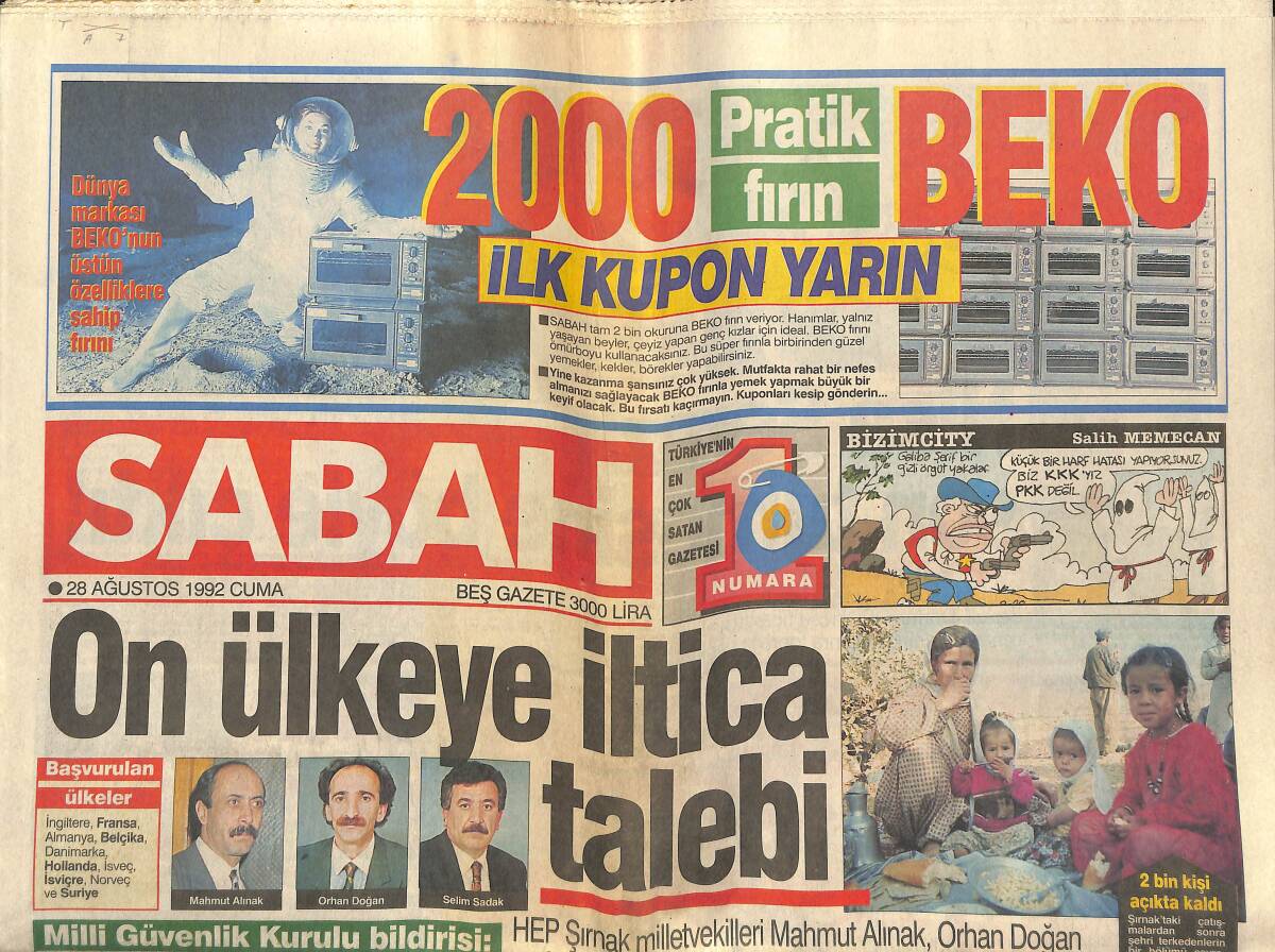 Sabah Gazetesi 28 Ağustos 1992 - Nisa Serezli Son Turnesine Böyle Çıktı - Ahmet Kaya'nın Başı Belada GZ153296 - 1