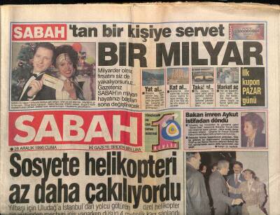 Sabah Gazetesi 28 Aralık 1990 - Sosyete Helikopteri Az Daha Çakılıyordu GZ83189 - 1