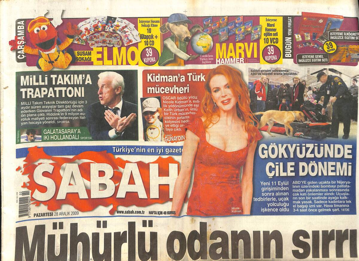 Sabah Gazetesi 28 Aralık 2009 - Nicole Kidman'a Türk Mücevheri - Galatasaray'a İlk Hollandalı - Angelina Jolie Bakım Evine 100 Bin Dolarlık Bağış Yaptı GZ137020 - 1