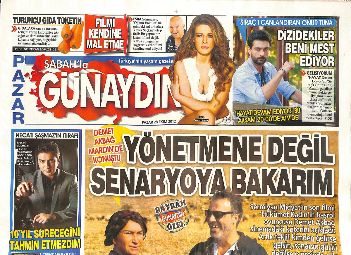 Sabah Gazetesi 28 Ekim 2012 - Necati Şaşmaz'ın İtirafı - Yıldız Tilbe Muhteşem Yüzyıl Dizisini Yerden Yere Vurdu GZ137320 - 1
